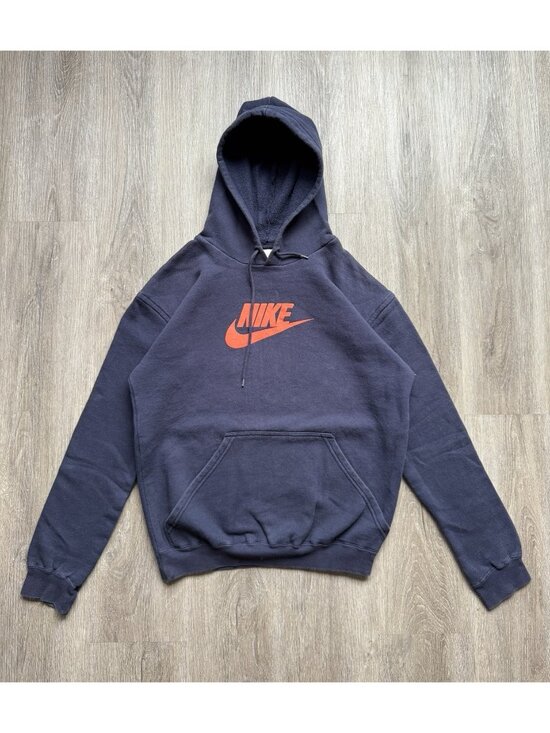 Nike Other - Rare Vintage Y2K Nike Swoosh Spell Out Navy Blue Hoodie XL Grey Tag Sports Hype